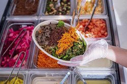 Bowl of delicious Mediterranean food from Boaz Cafe in Fairmount Circle